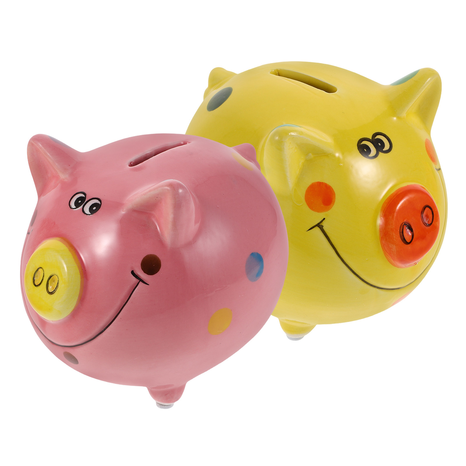 Kids Education Savings - 2Pcs Vibrant Pig-Shaped Ceramic Money Bank