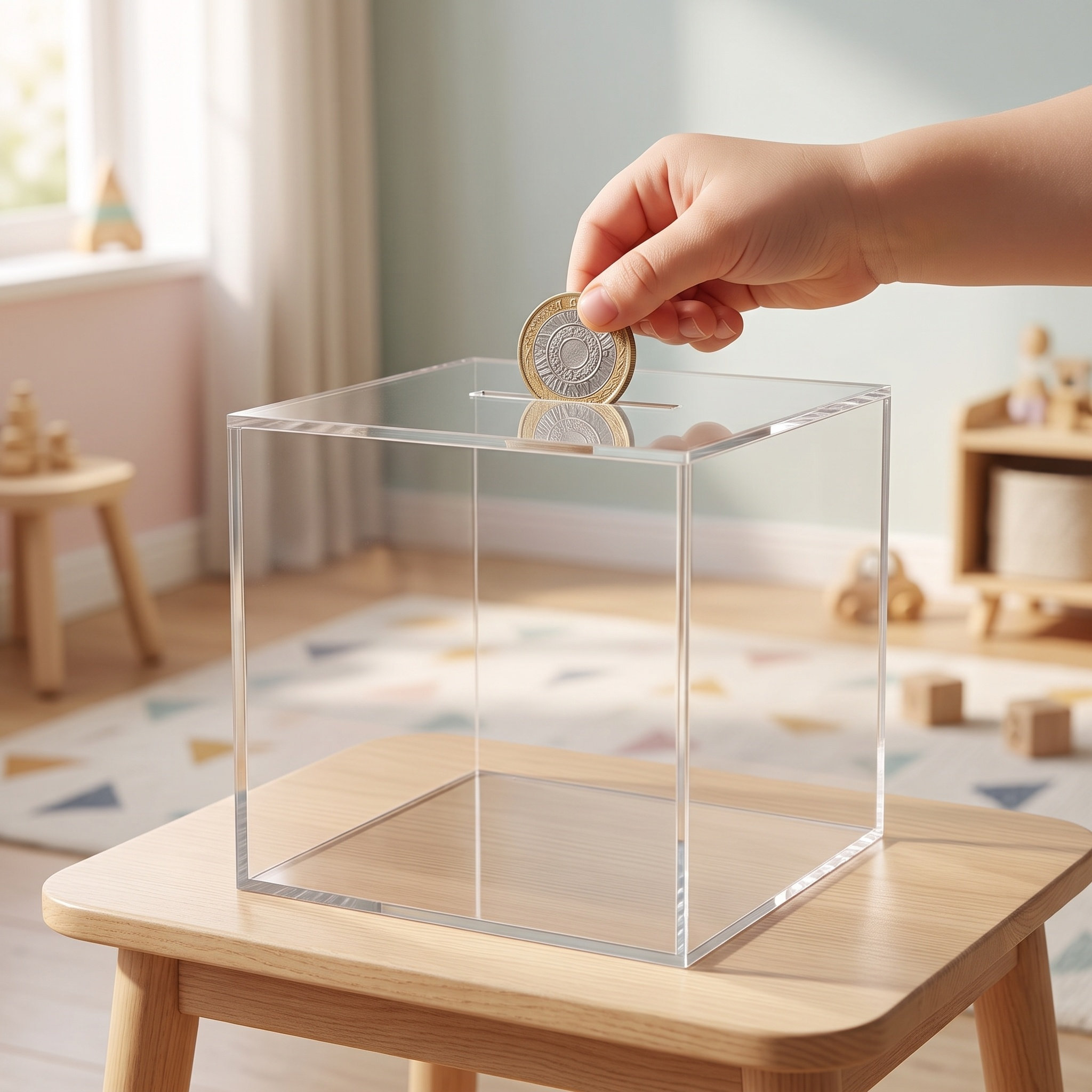Kids Education Savings - Transparent Acrylic Cube Savings Bank Creative
